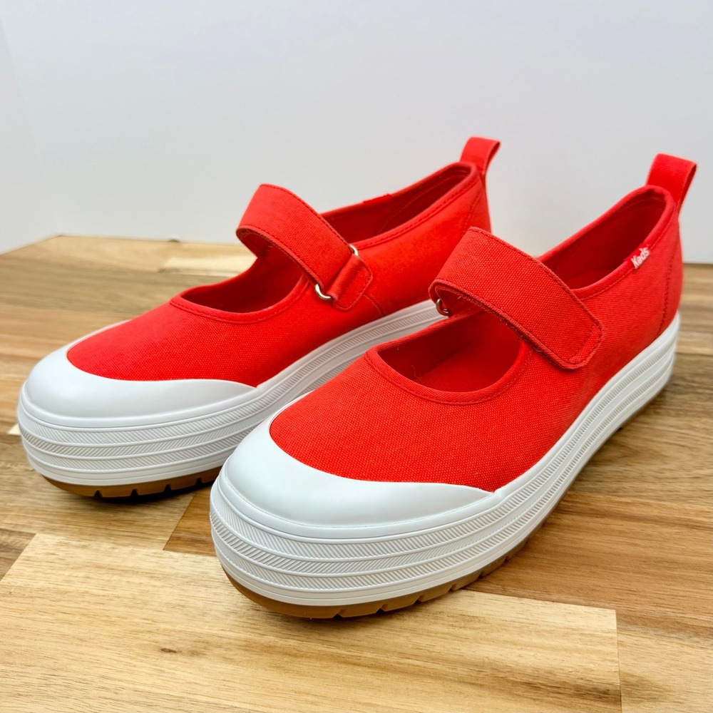 Keds Women's WF68129 Orange Red Canvas Platform Mary Jane Shoes Size 9